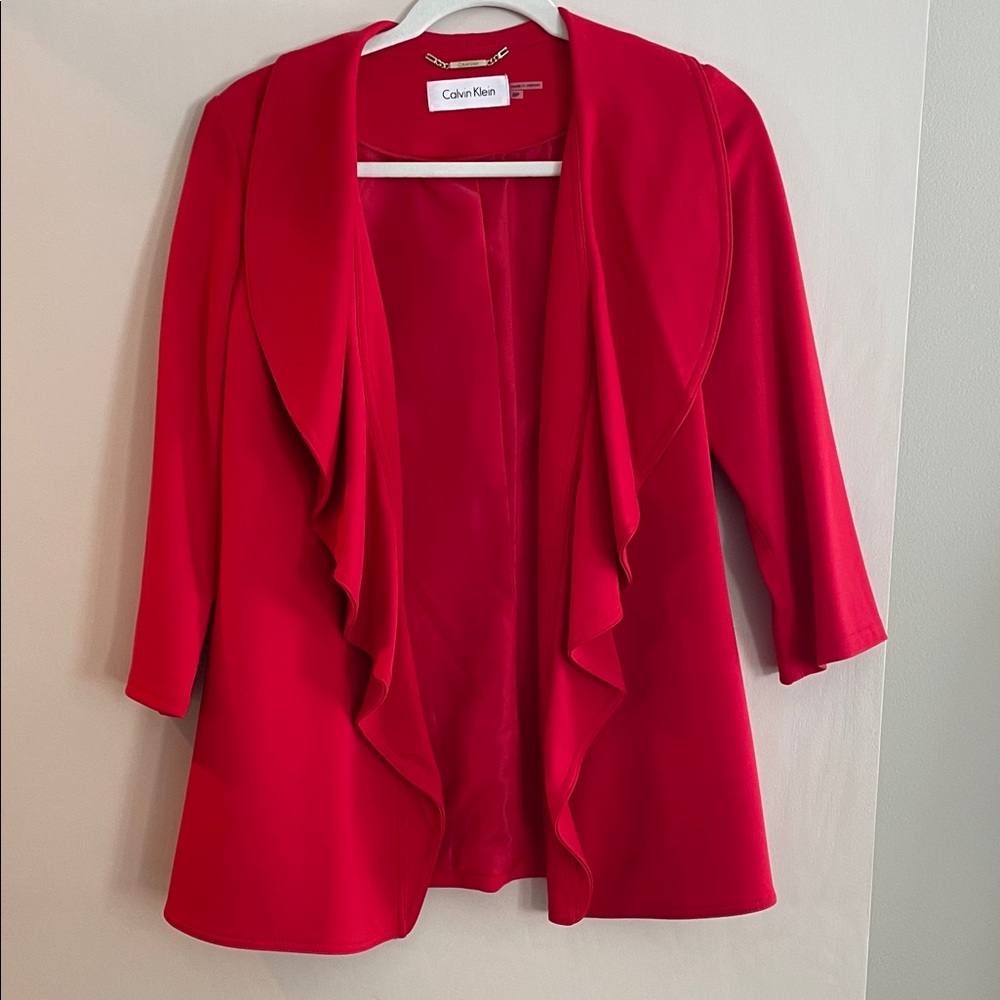 Calvin Klein Blazer - Red Open-Front 3/4 sleeve